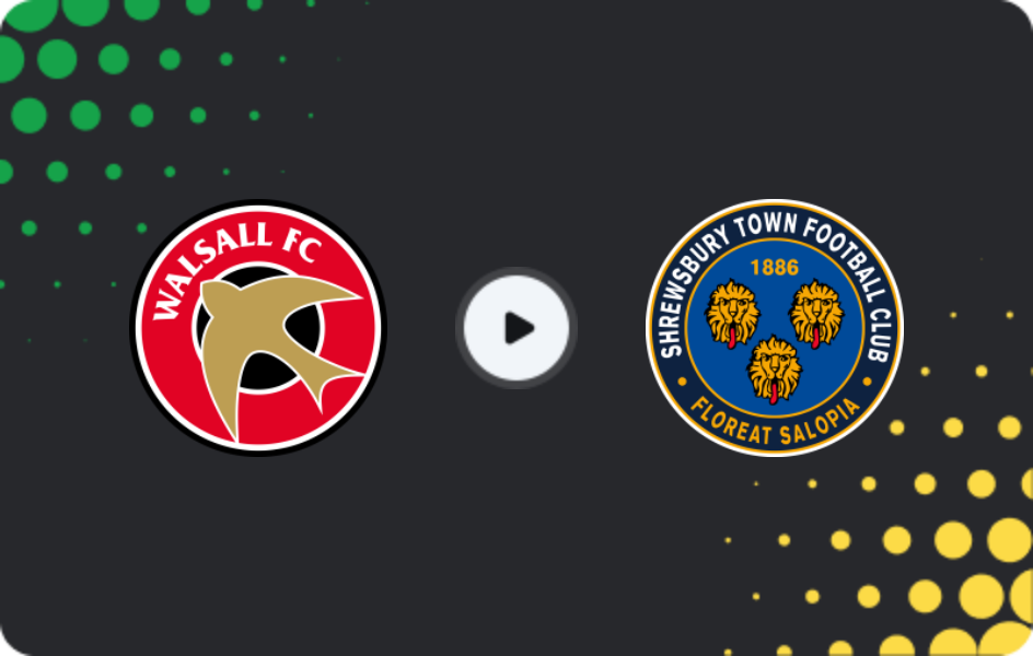Where to watch Walsall — Shrewsbury Town, League Two, 13.12.2025