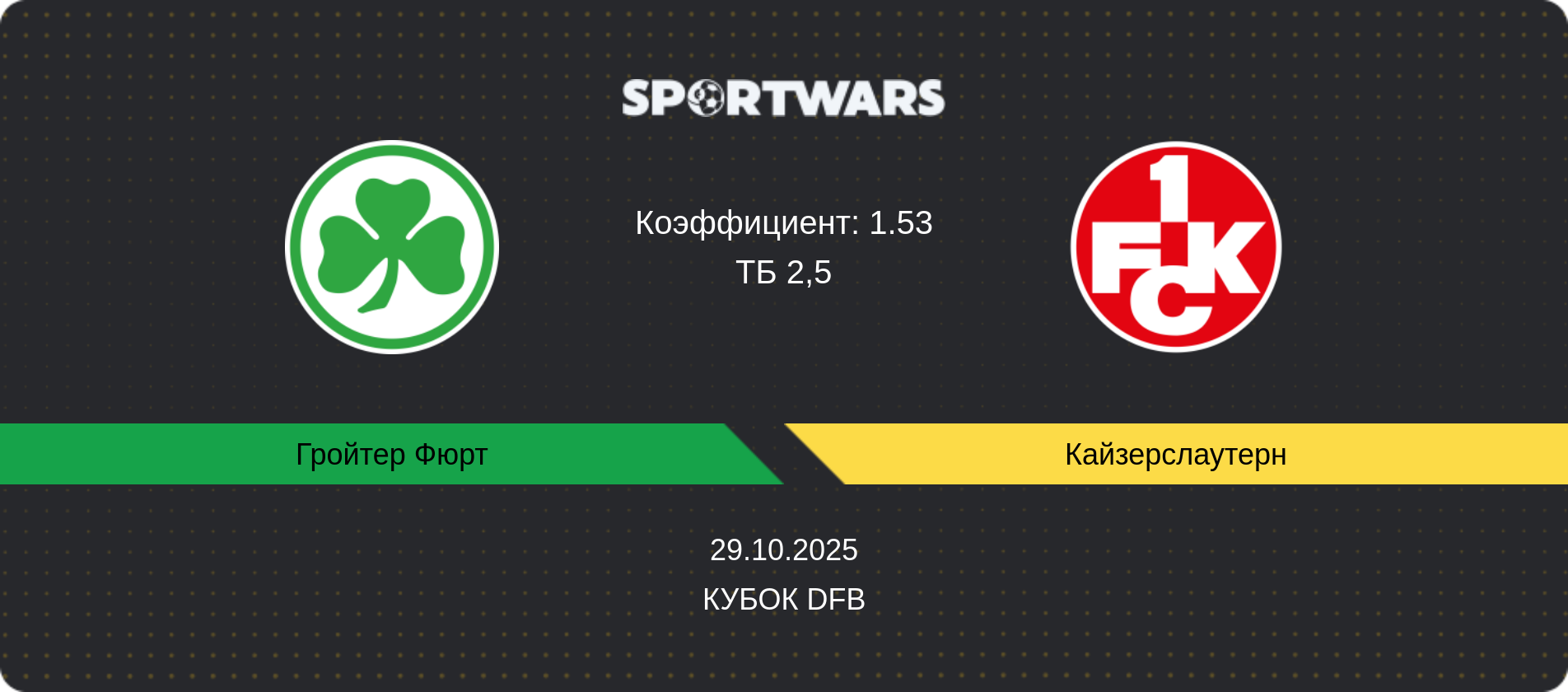 Прогноз матча Гройтер Фюрт - Кайзерслаутерн, Кубок DFB, 29.10.2025