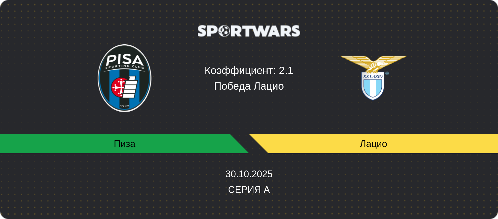 Прогноз матча Пиза - Лацио, Серия А, 30.10.2025