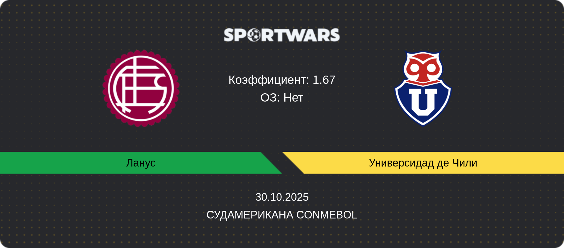 Прогноз матча Ланус - Универсидад де Чили, Судамерикана CONMEBOL, 30.10.2025