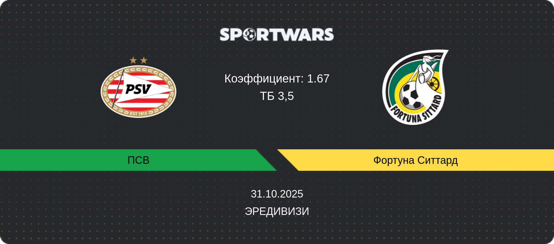 Прогноз матча ПСВ - Фортуна Ситтард, Эредивизи, 31.10.2025