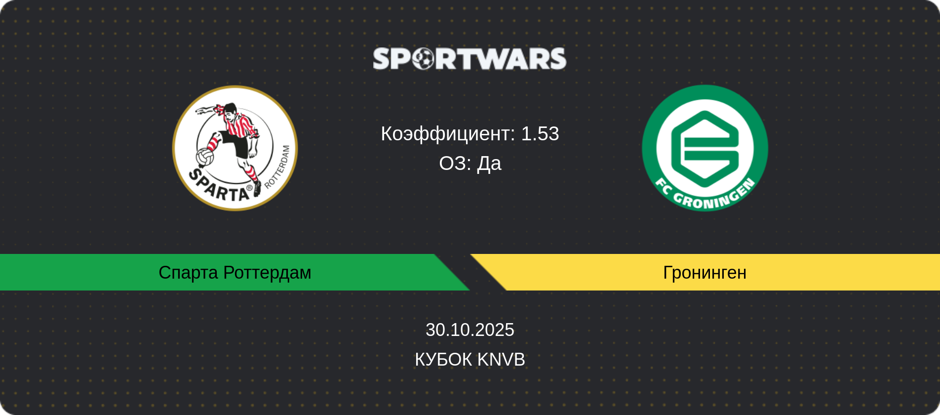 Прогноз матча Спарта Роттердам - Гронинген, Кубок KNVB, 30.10.2025