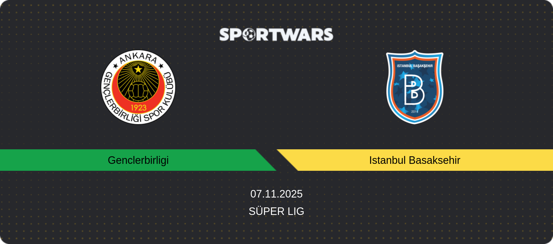 Match prediction Genclerbirligi — Istanbul Basaksehir, Süper Lig, 07.11.2025