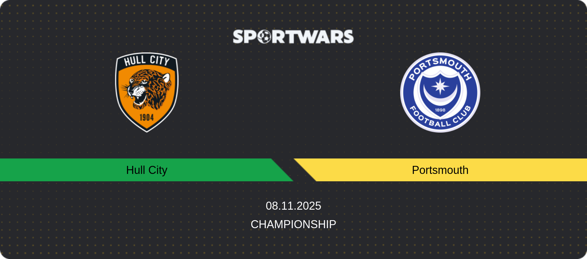 Match prediction Hull City — Portsmouth, Championship, 08.11.2025