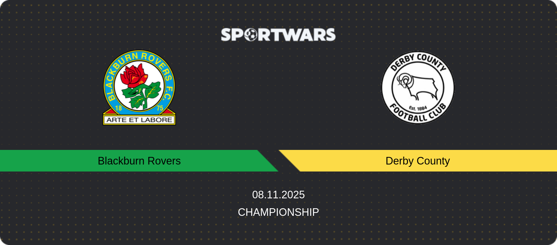 Match prediction Blackburn Rovers — Derby County, Championship, 08.11.2025