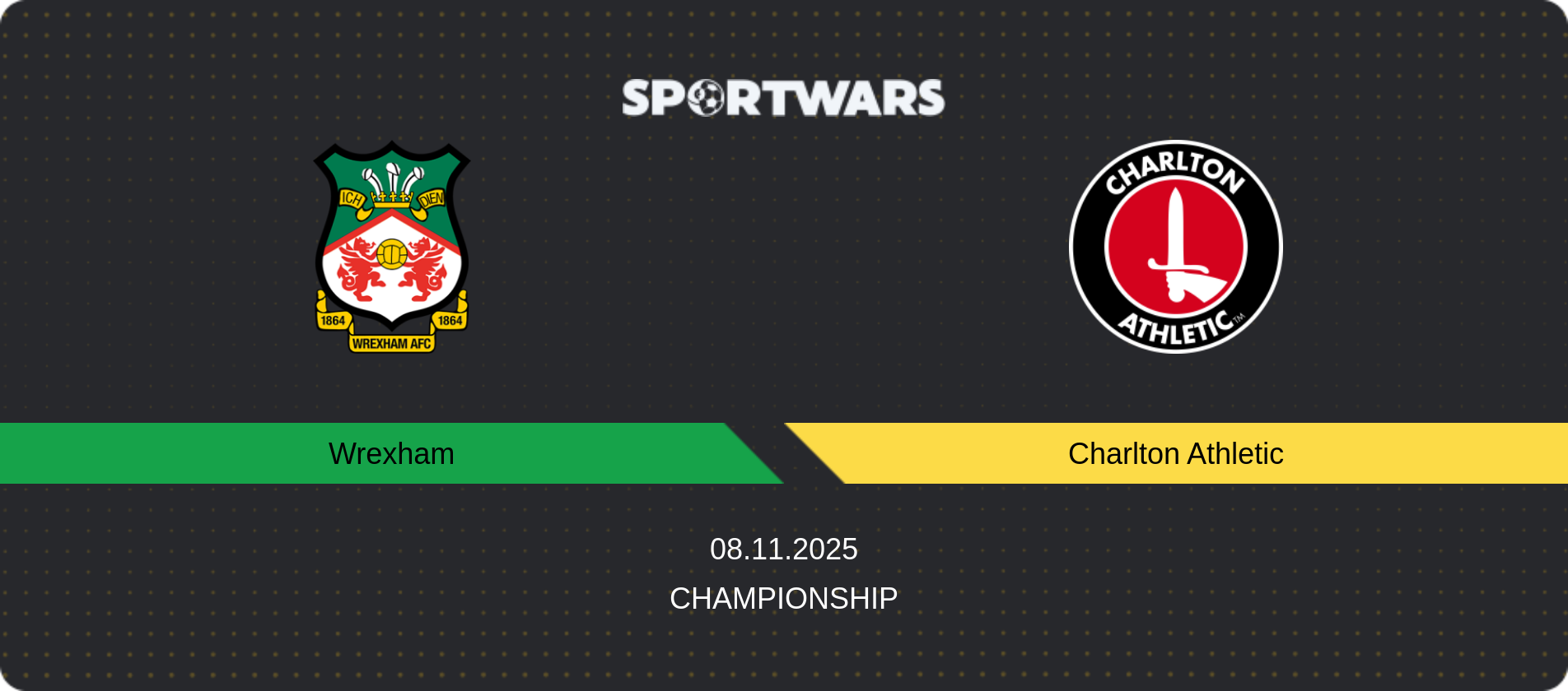 Match prediction Wrexham — Charlton Athletic, Championship, 08.11.2025
