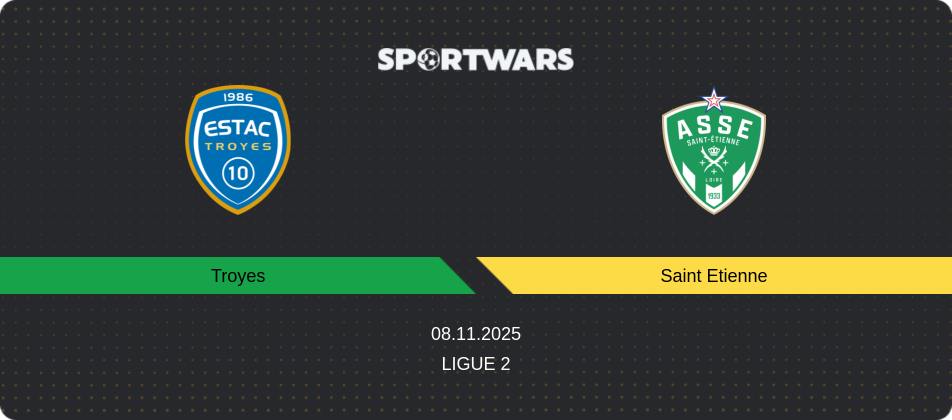 Match prediction Troyes — Saint Etienne, Ligue 2, 08.11.2025