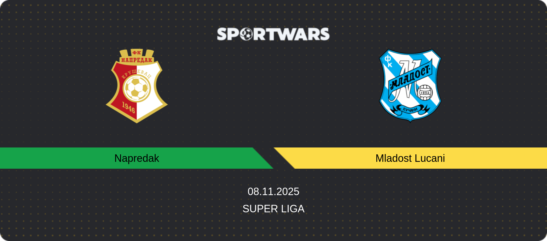 Match prediction Napredak — Mladost Lucani, Super Liga, 08.11.2025