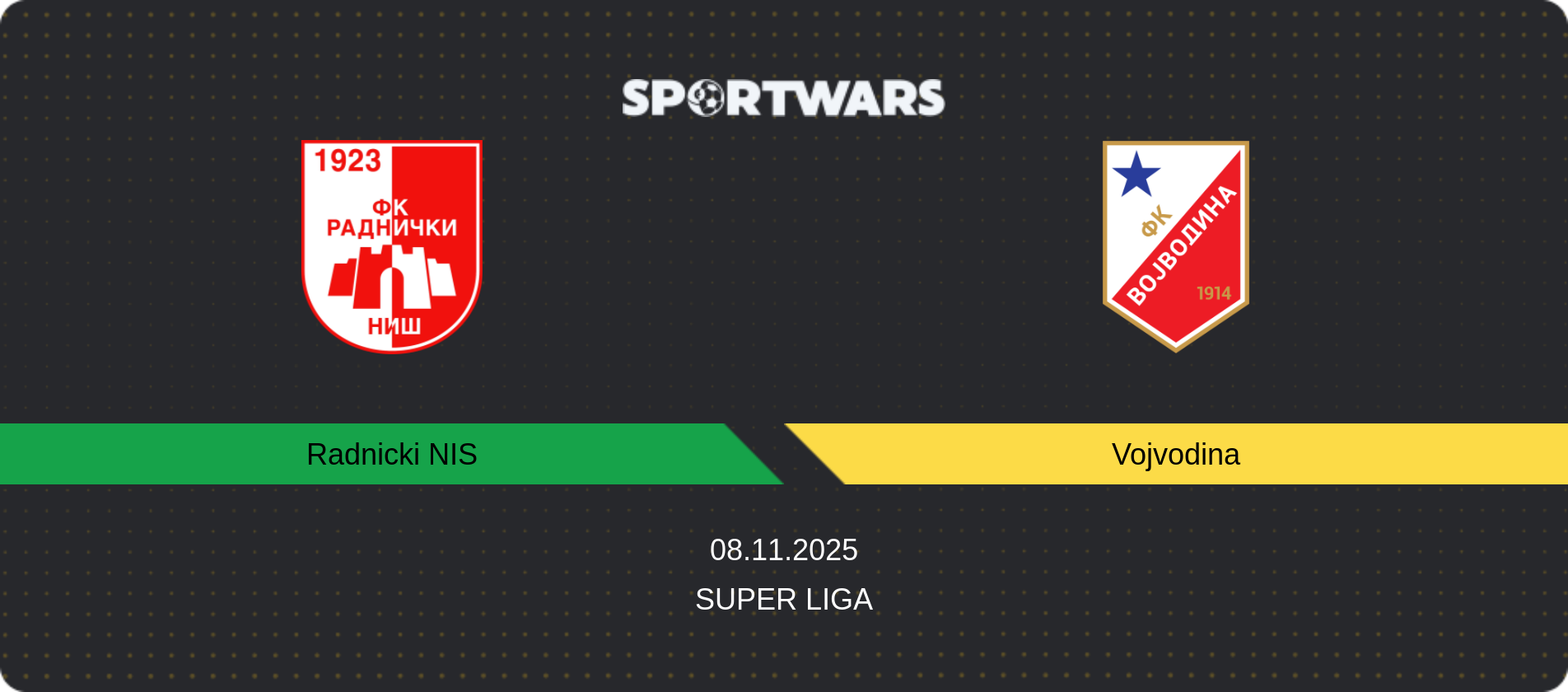 Match prediction Radnicki NIS — Vojvodina, Super Liga, 08.11.2025