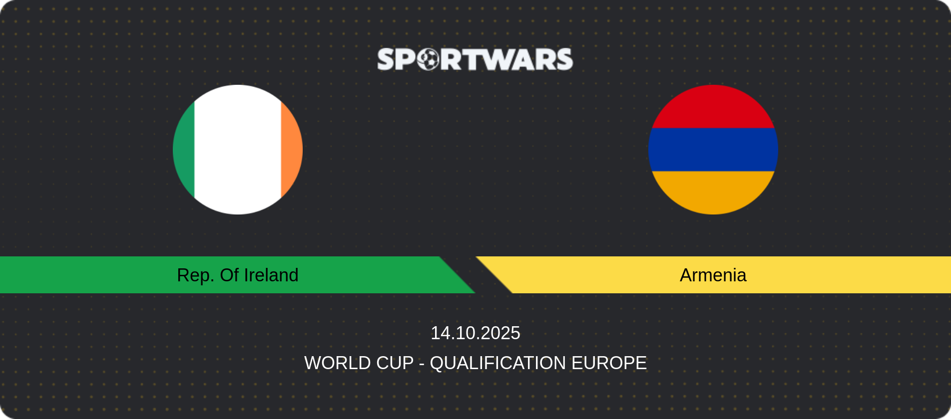 Match prediction Rep. Of Ireland — Armenia, World Cup - Qualification Europe, 14.10.2025