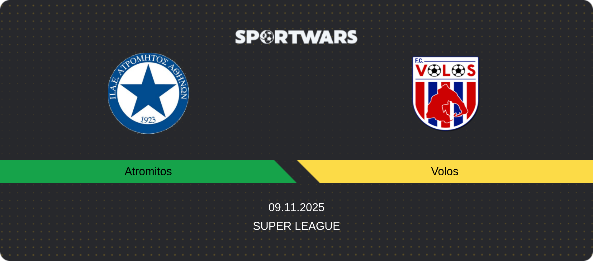 Match prediction Atromitos — Volos, Super League, 09.11.2025
