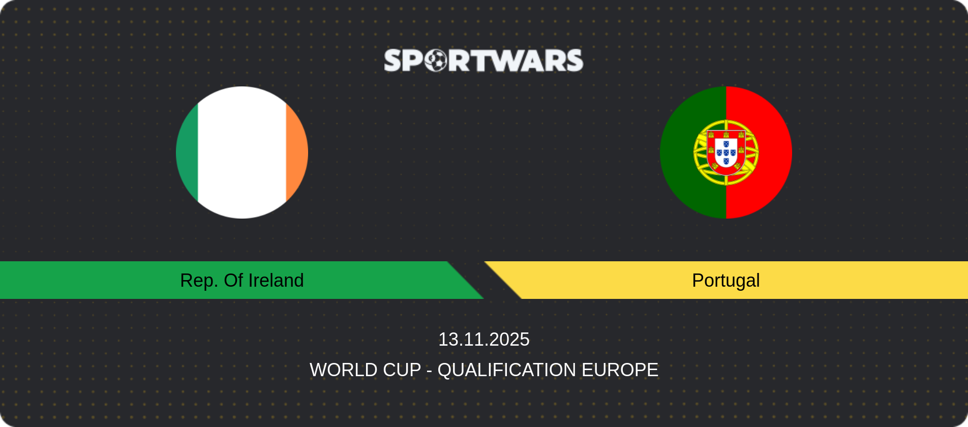 Match prediction Rep. Of Ireland — Portugal, World Cup - Qualification Europe, 13.11.2025