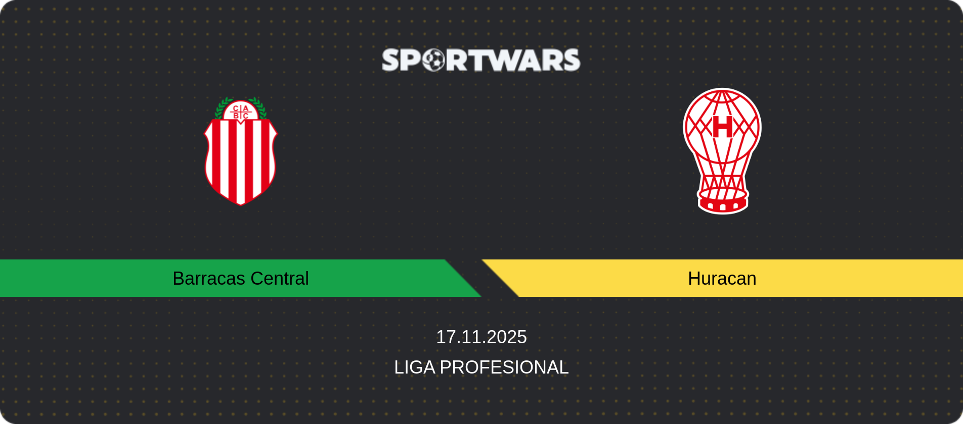 Match prediction Barracas Central — Huracan, Liga Profesional, 17.11.2025
