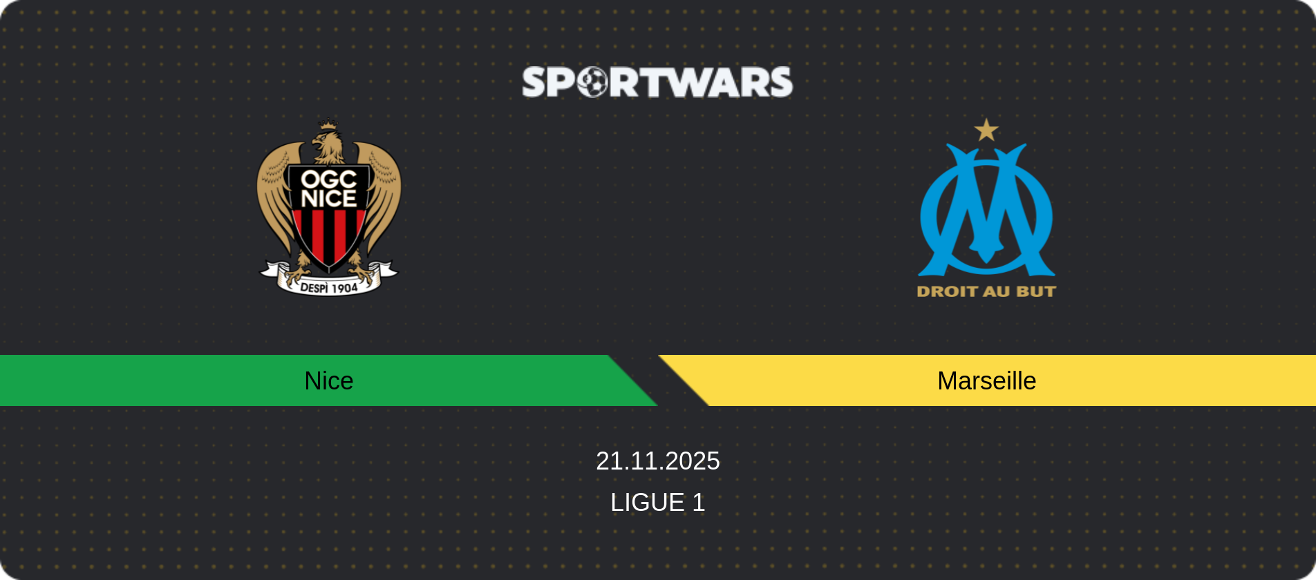 Match prediction Nice — Marseille, Ligue 1, 21.11.2025