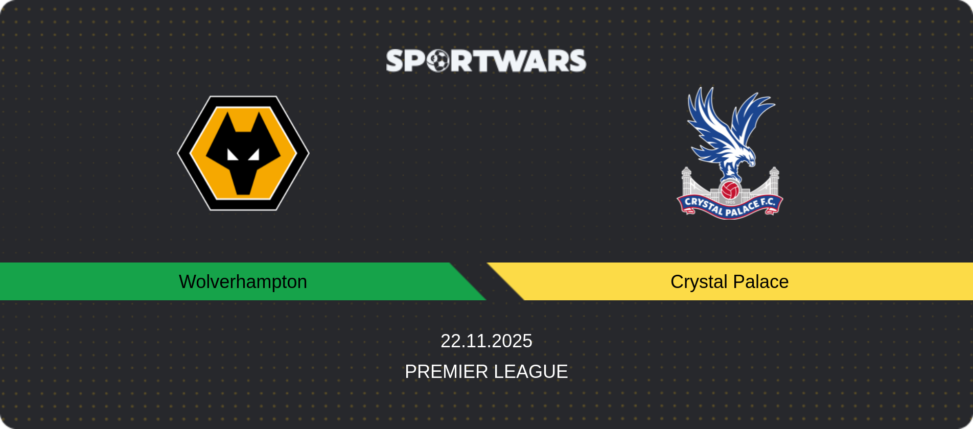 Match prediction Wolverhampton — Crystal Palace, Premier League, 22.11.2025