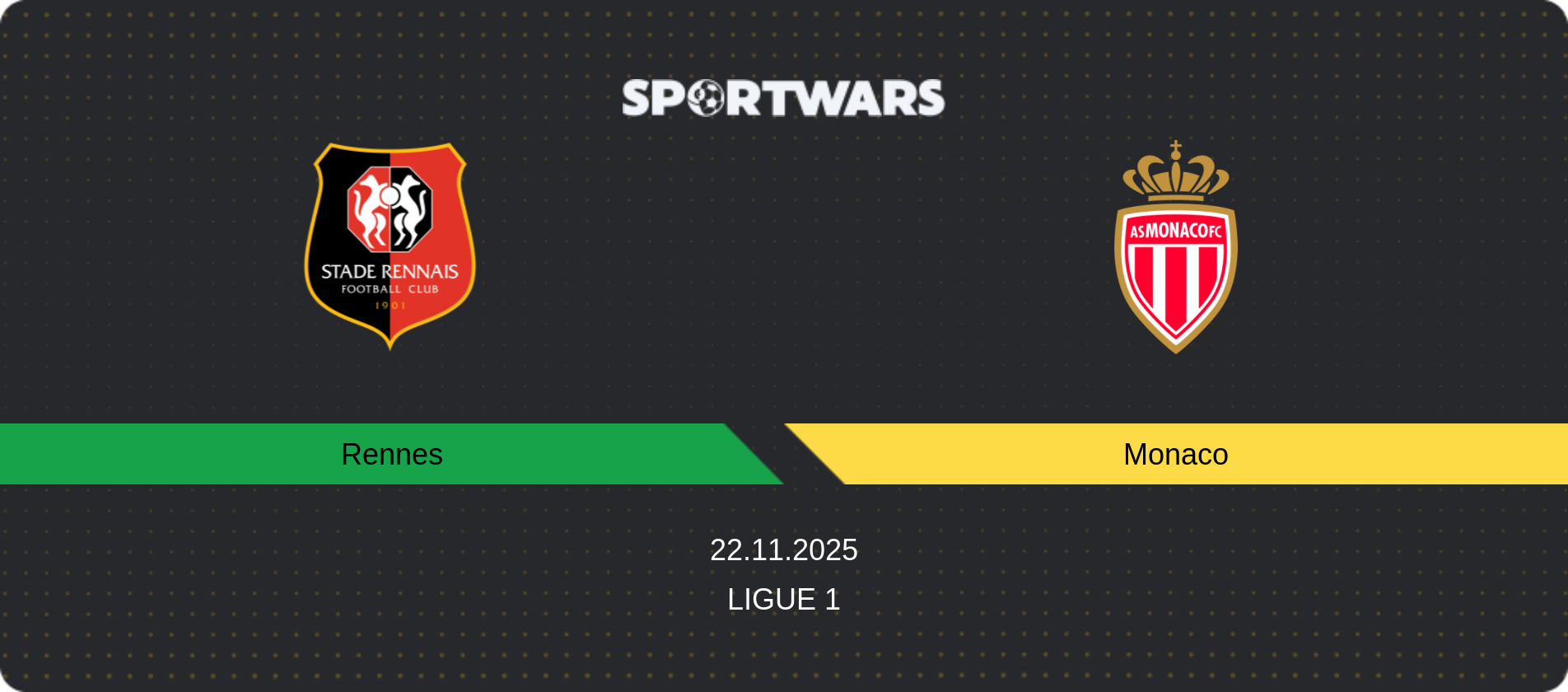 Match prediction Rennes — Monaco, Ligue 1, 22.11.2025