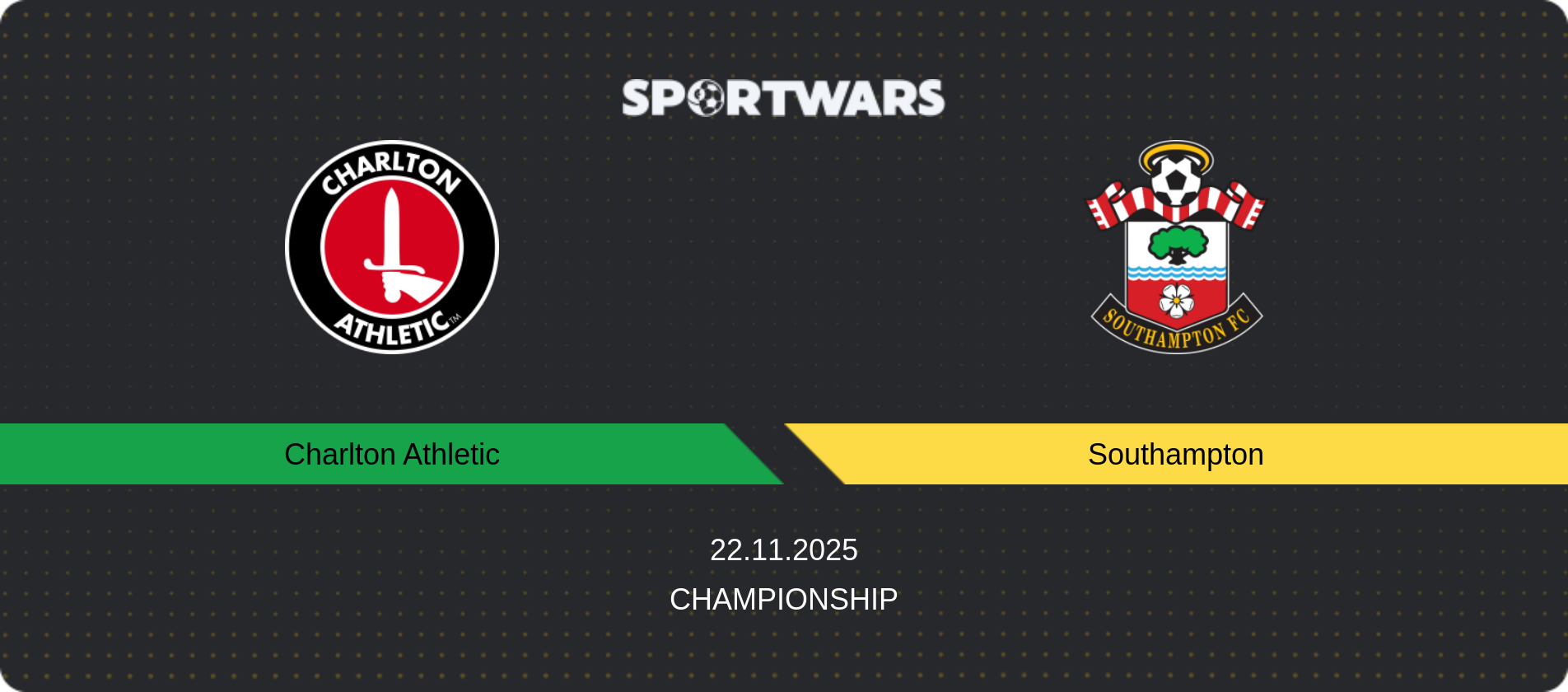 Match prediction Charlton Athletic — Southampton, Championship, 22.11.2025