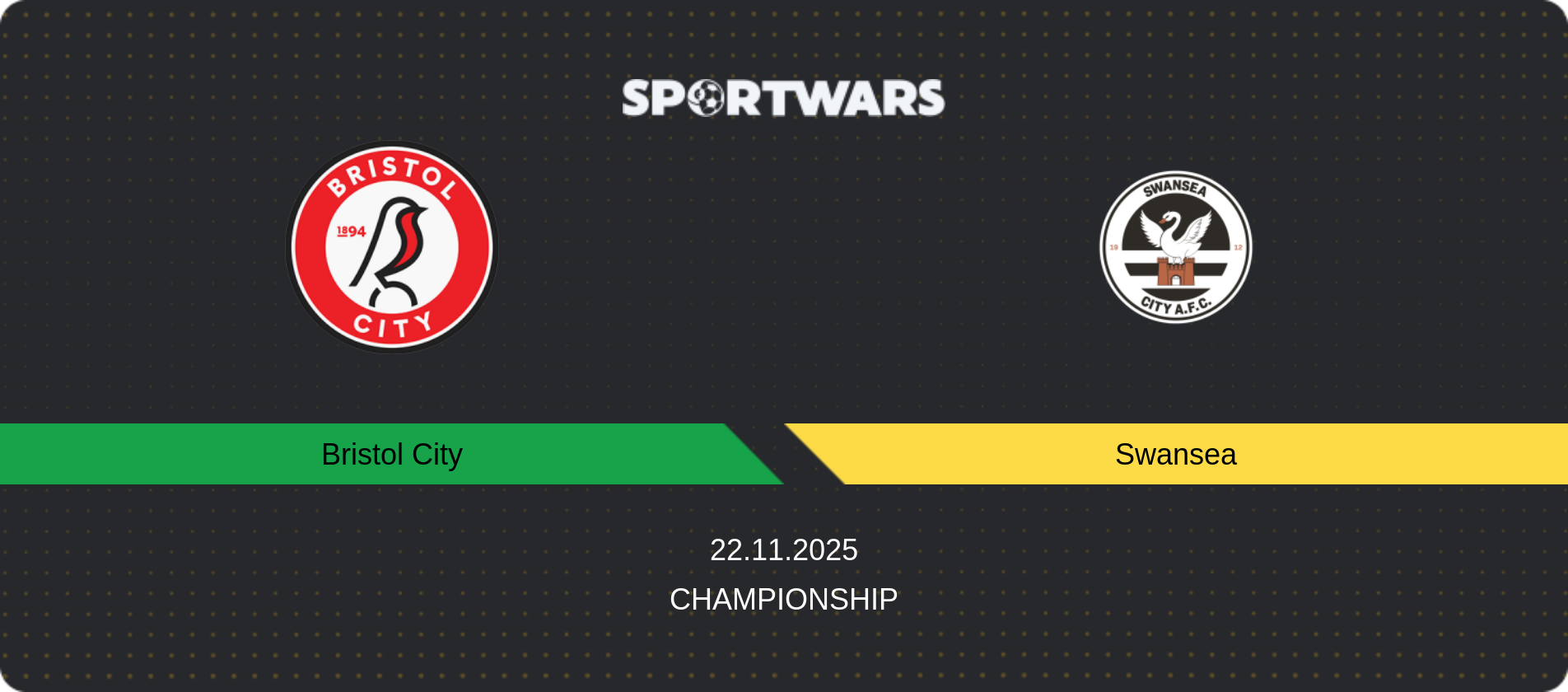 Match prediction Bristol City — Swansea, Championship, 22.11.2025