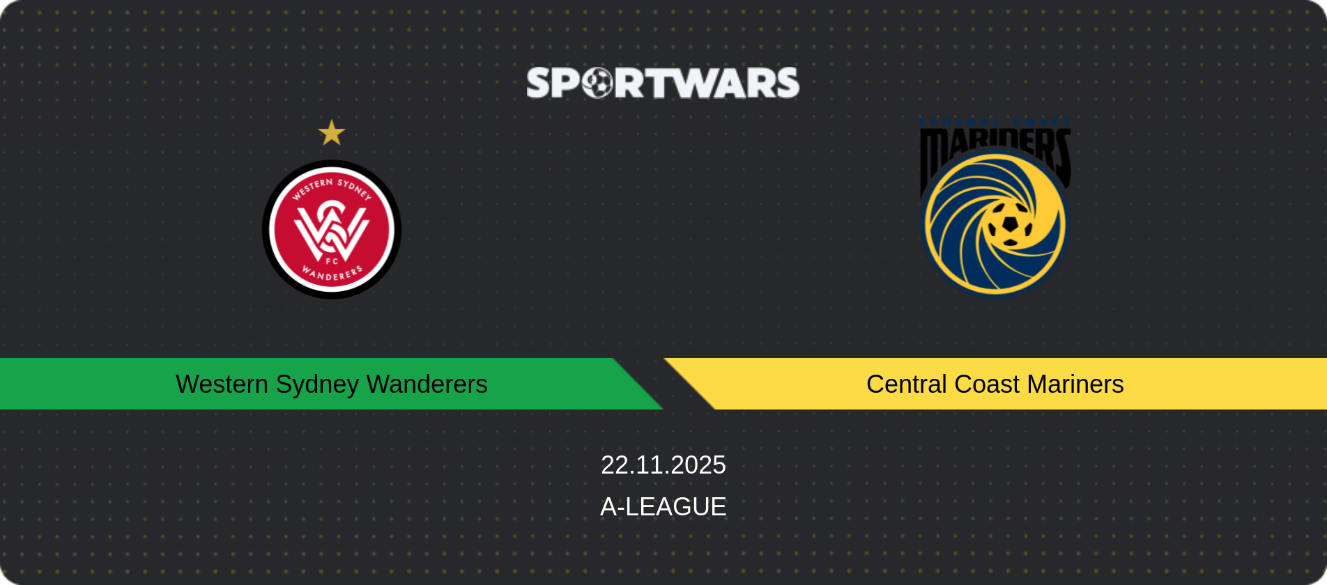 Match prediction Western Sydney Wanderers — Central Coast Mariners, A-League, 22.11.2025