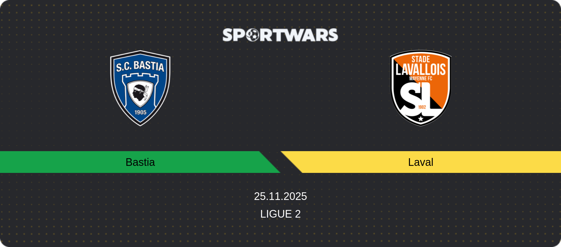 Match prediction Bastia — Laval, Ligue 2, 25.11.2025