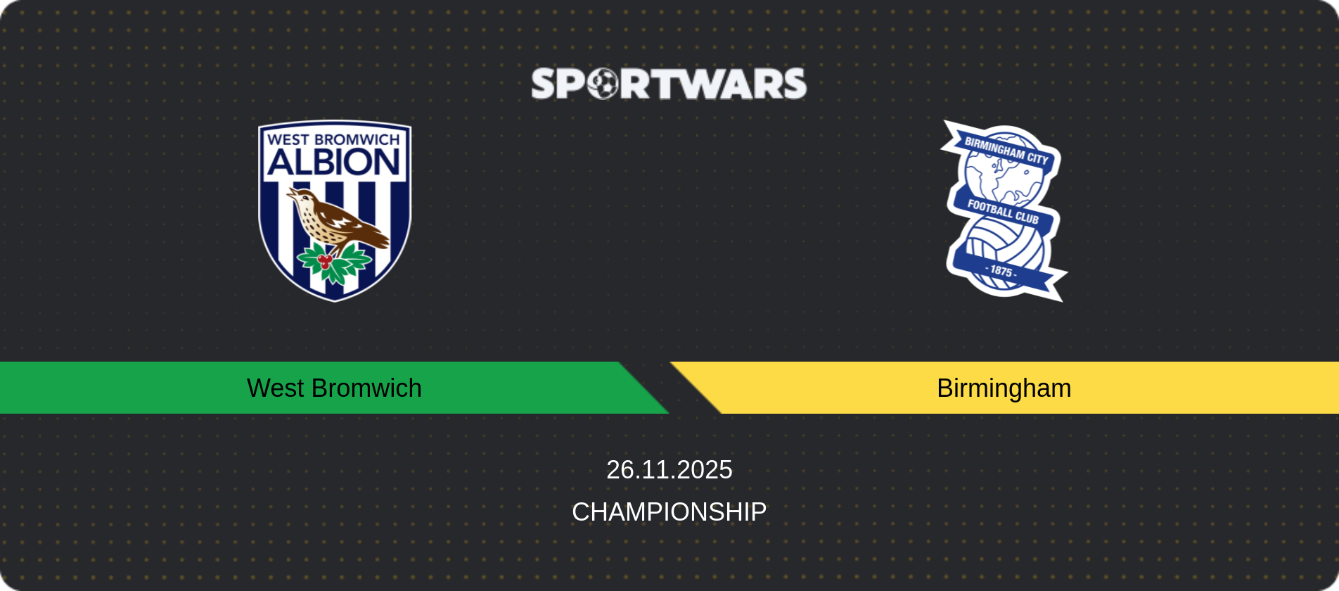 Match prediction West Bromwich — Birmingham, Championship, 26.11.2025