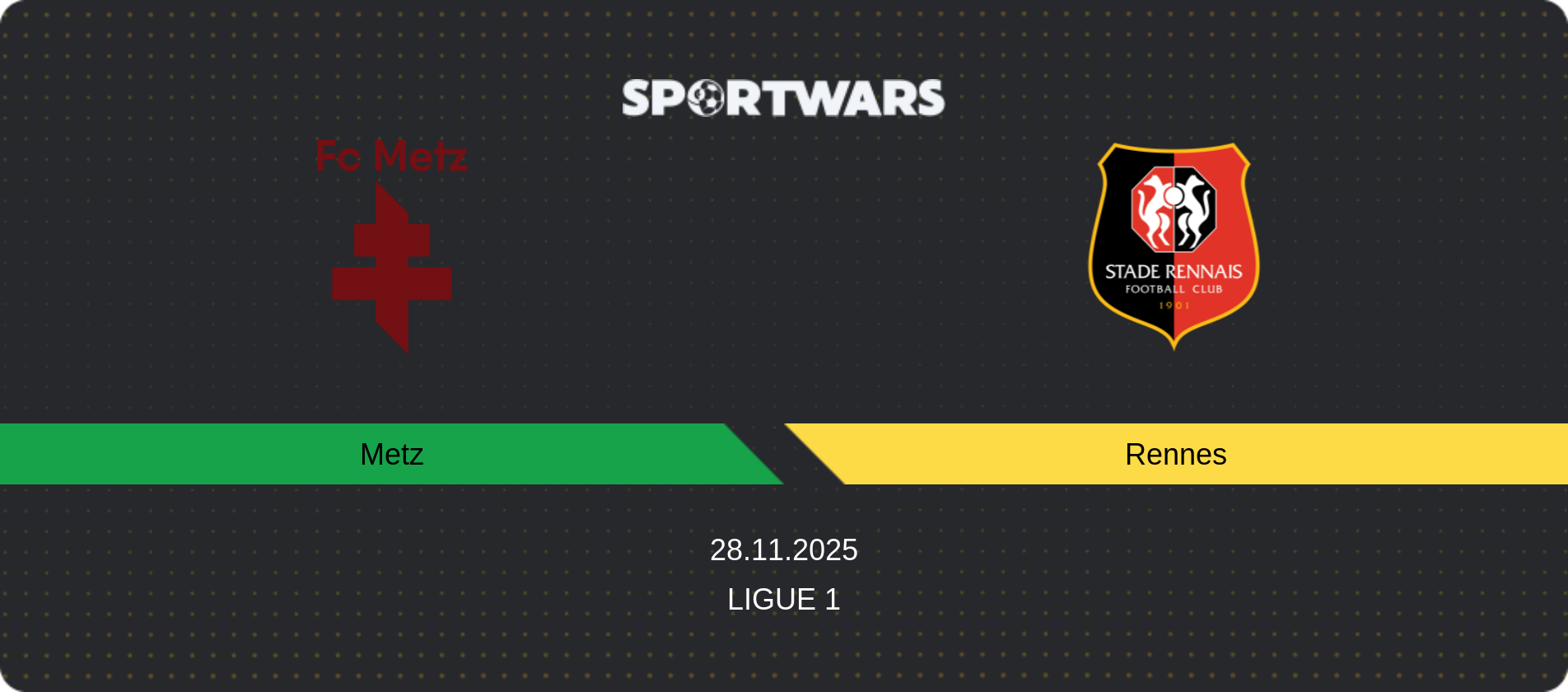 Match prediction Metz — Rennes, Ligue 1, 28.11.2025