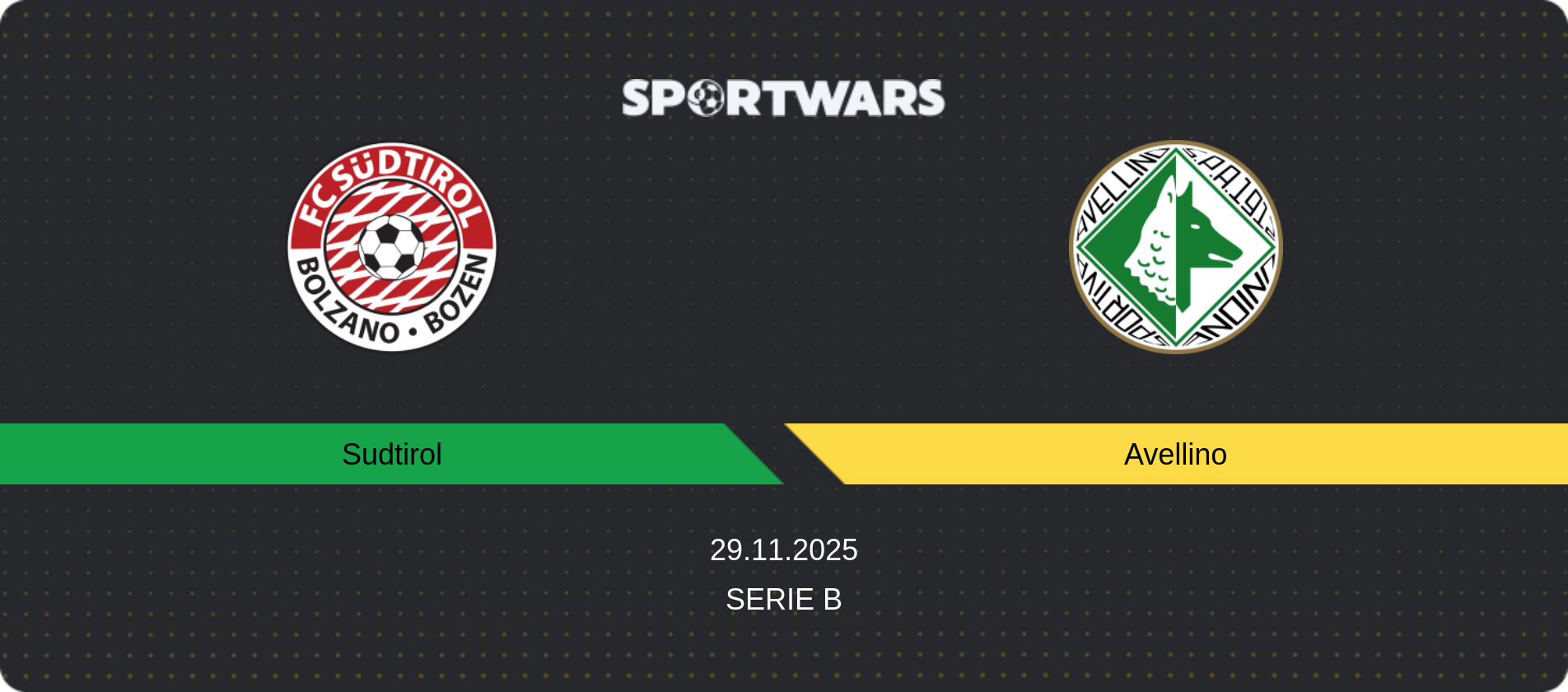 Match prediction Sudtirol — Avellino, Serie B, 29.11.2025