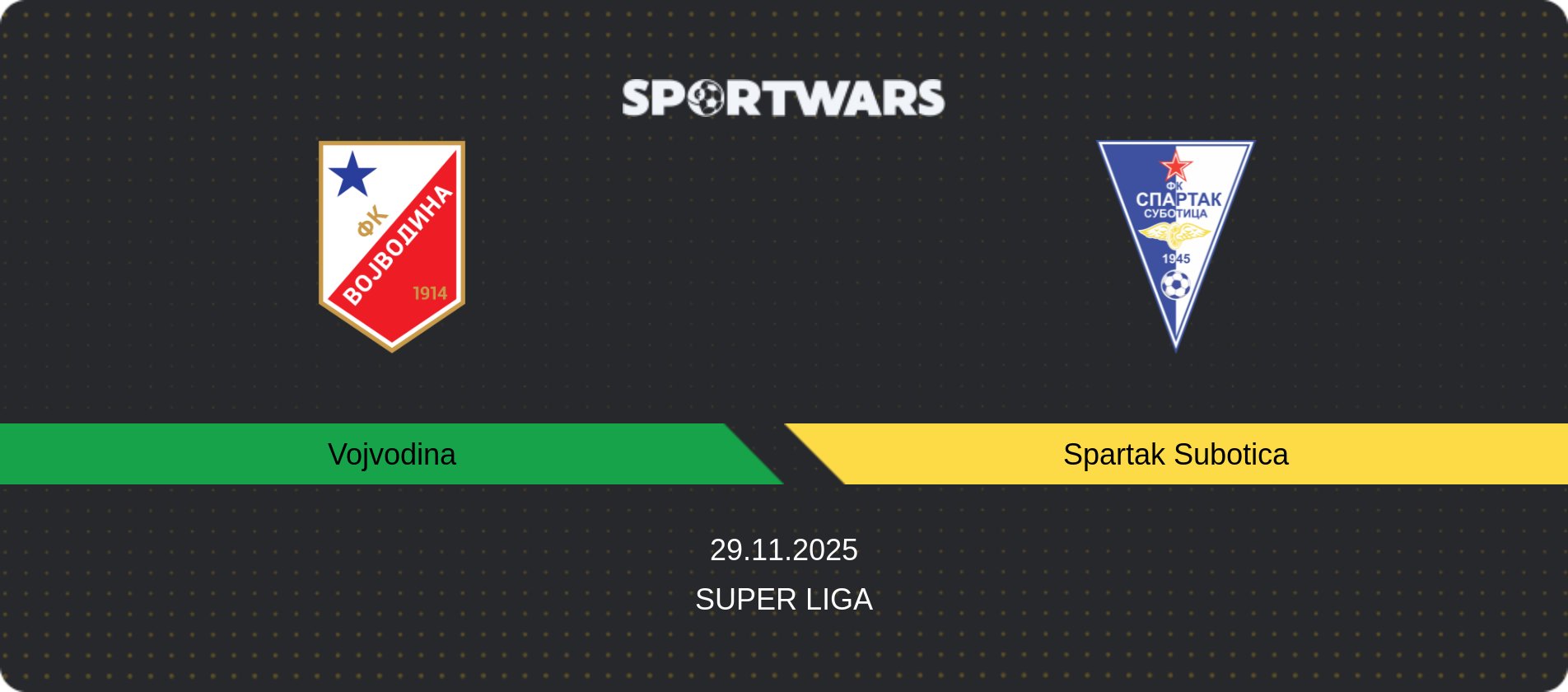 Match prediction Vojvodina — Spartak Subotica, Super Liga, 29.11.2025
