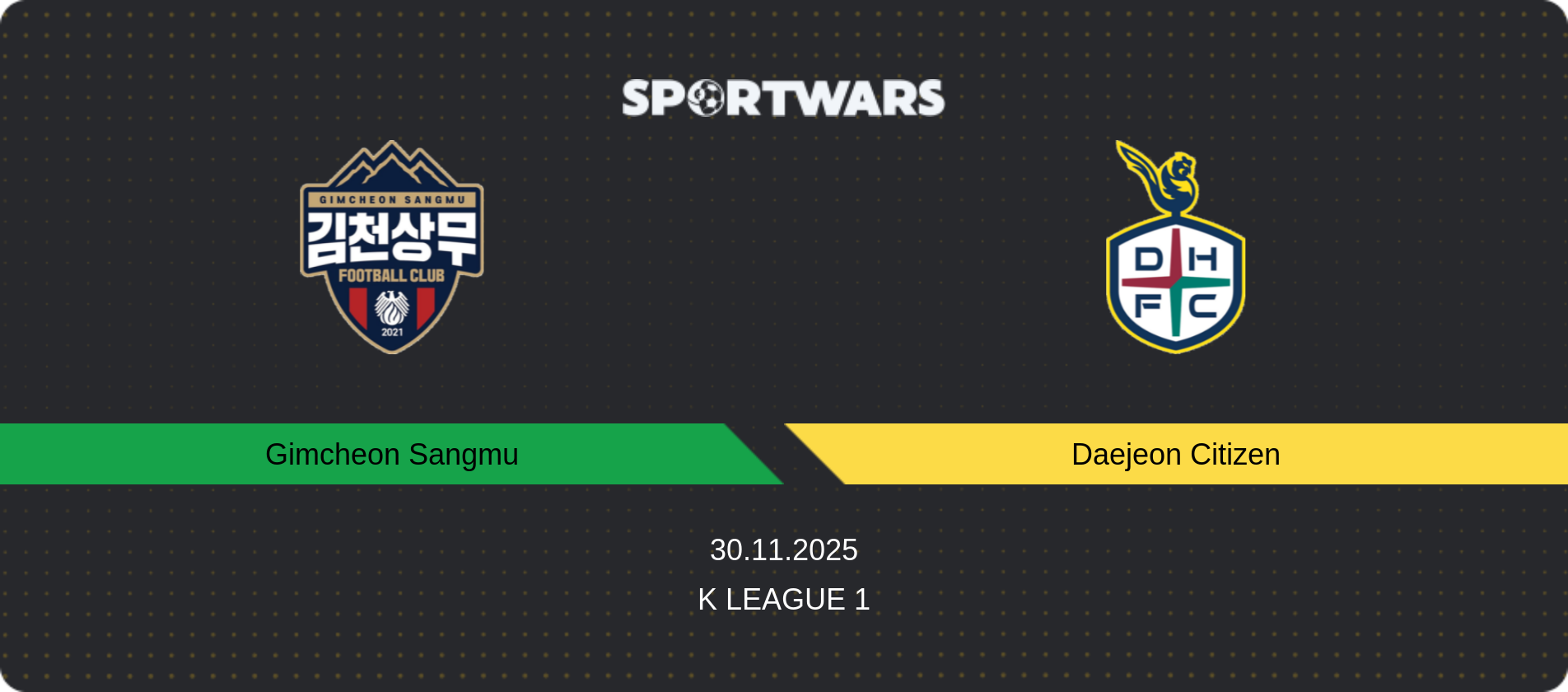 Match prediction Gimcheon Sangmu — Daejeon Citizen, K League 1, 30.11.2025