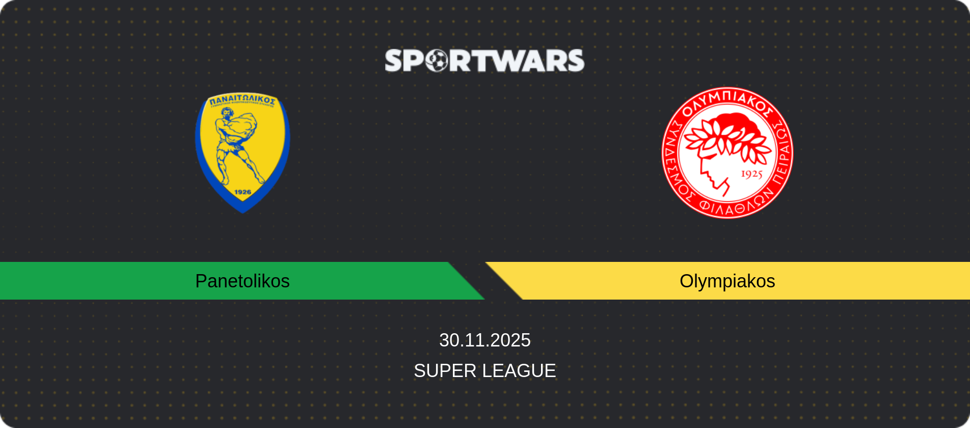 Match prediction Panetolikos — Olympiakos, Super League, 30.11.2025