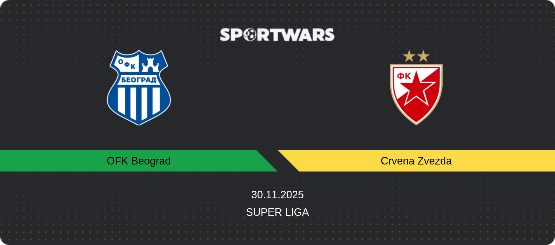 Match prediction OFK Beograd — Crvena Zvezda, Super Liga, 30.11.2025