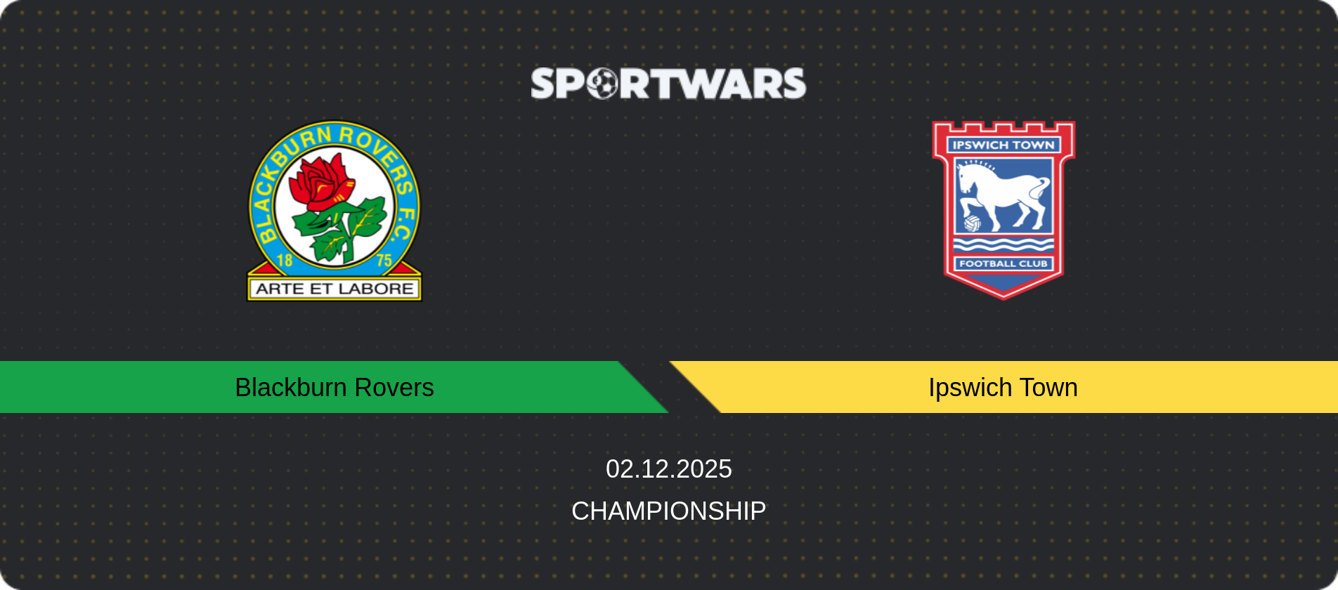 Match prediction Blackburn Rovers — Ipswich Town, Championship, 02.12.2025