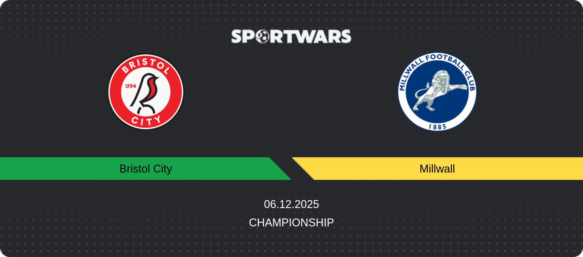 Match prediction Bristol City — Millwall, Championship, 06.12.2025