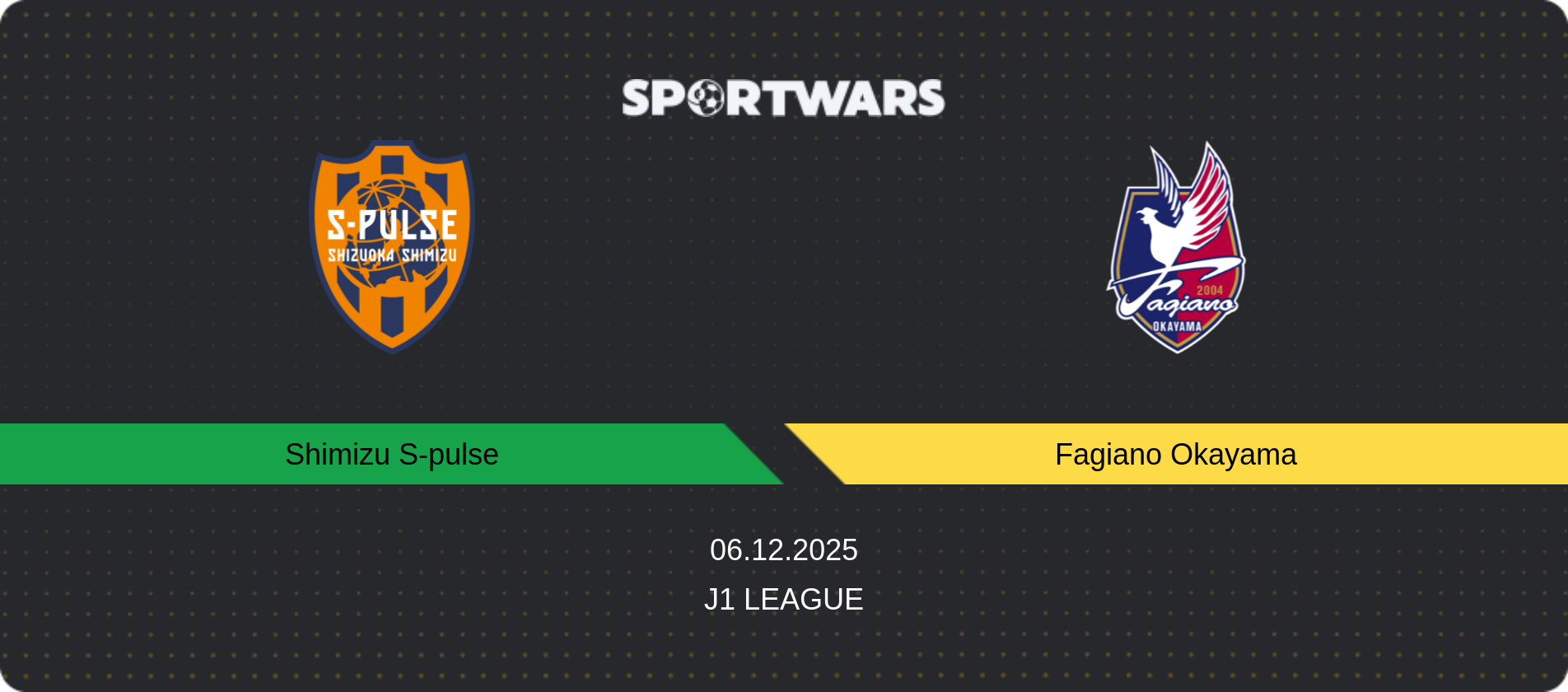 Match prediction Shimizu S-pulse — Fagiano Okayama, J1 League, 06.12.2025