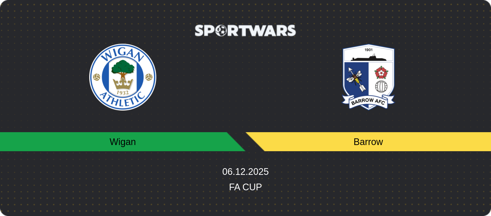 Match prediction Wigan — Barrow, FA Cup, 06.12.2025