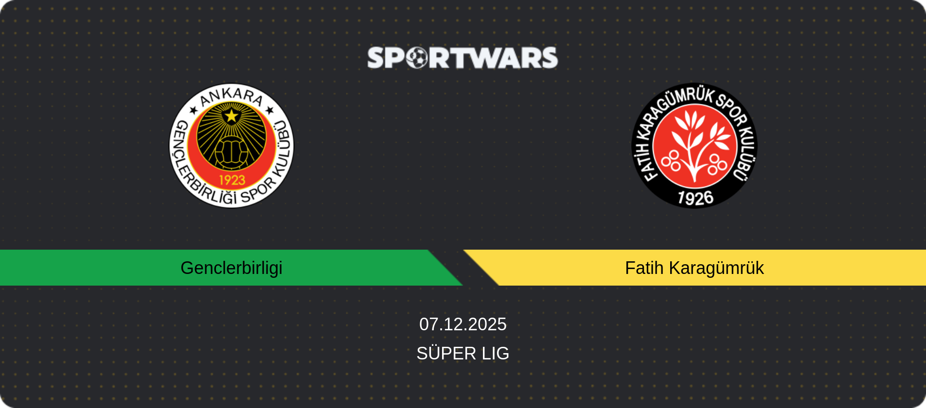 Match prediction Genclerbirligi — Fatih Karagümrük, Süper Lig, 07.12.2025