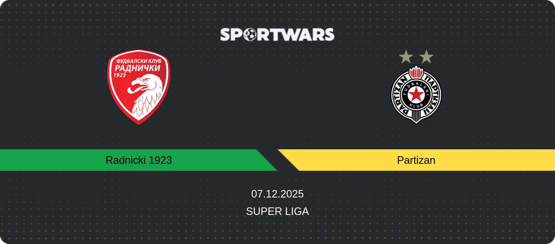 Match prediction Radnicki 1923 — Partizan, Super Liga, 07.12.2025