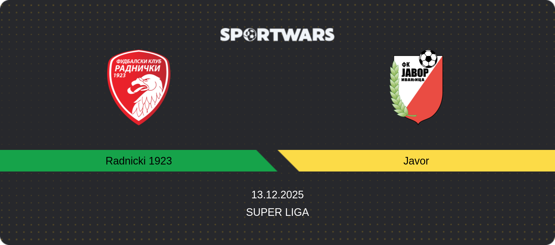 Match prediction Radnicki 1923 — Javor, Super Liga, 13.12.2025