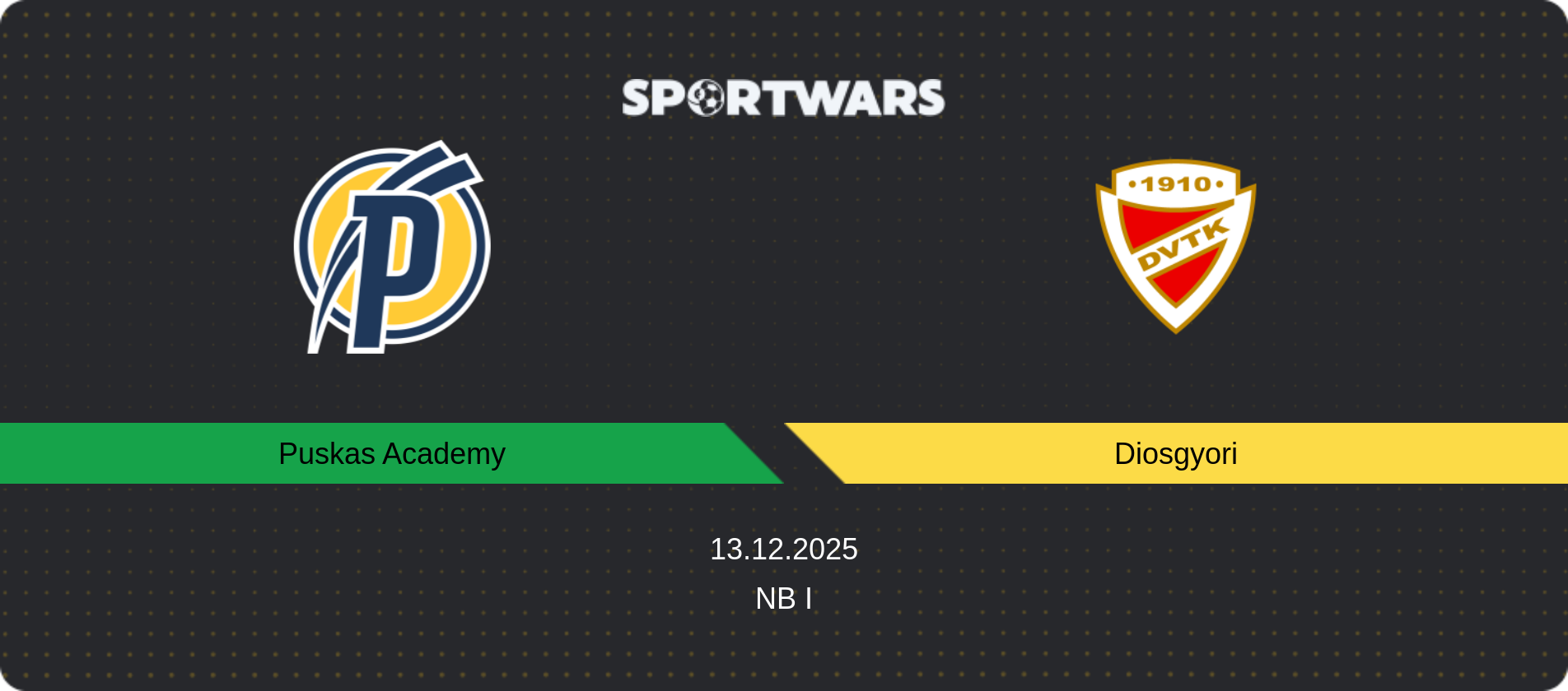 Match prediction Puskas Academy — Diosgyori, NB I, 13.12.2025