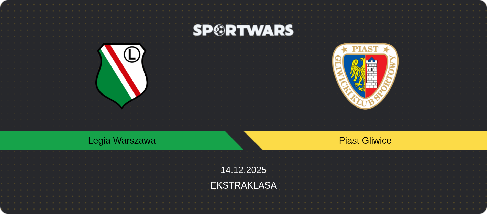 Match prediction Legia Warszawa — Piast Gliwice, Ekstraklasa, 14.12.2025