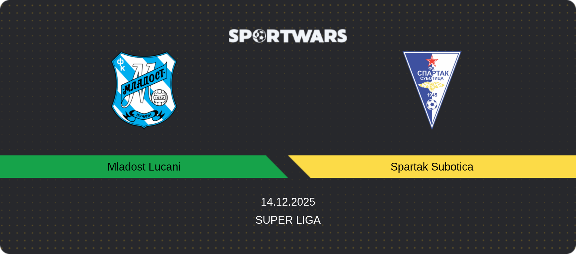 Match prediction Mladost Lucani — Spartak Subotica, Super Liga, 14.12.2025