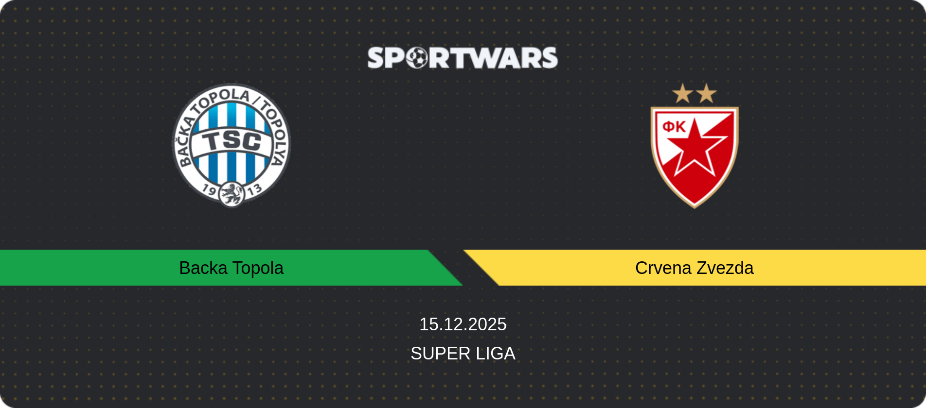 Match prediction Backa Topola — Crvena Zvezda, Super Liga, 15.12.2025