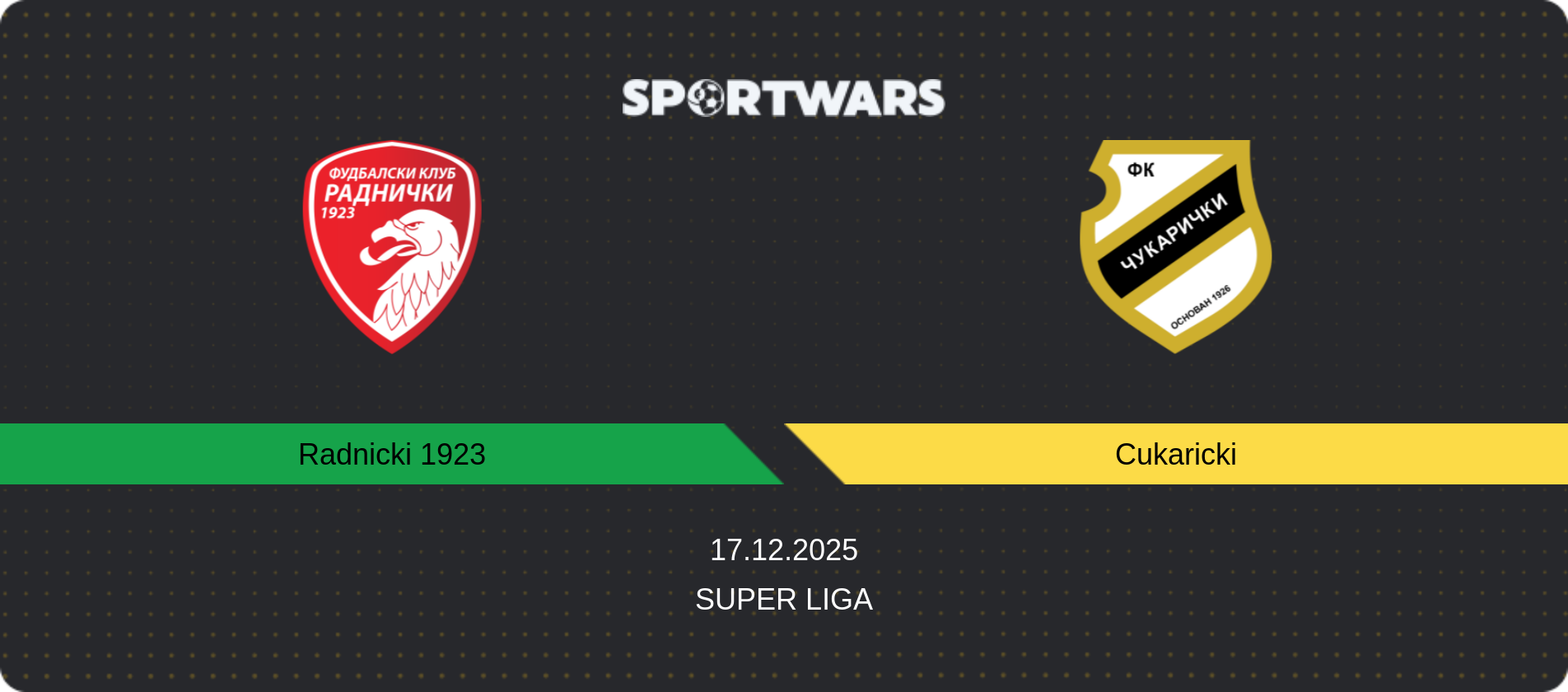 Match prediction Radnicki 1923 — Cukaricki, Super Liga, 17.12.2025