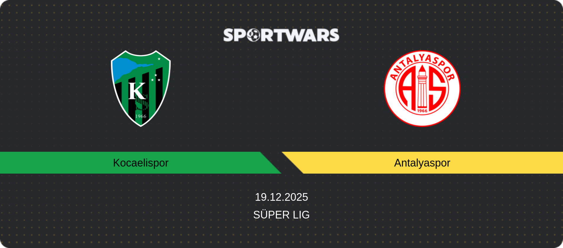 Match prediction Kocaelispor — Antalyaspor, Süper Lig, 19.12.2025