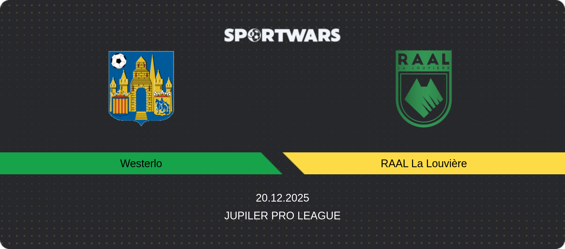 Match prediction Westerlo — RAAL La Louvière, Jupiler Pro League, 20.12.2025