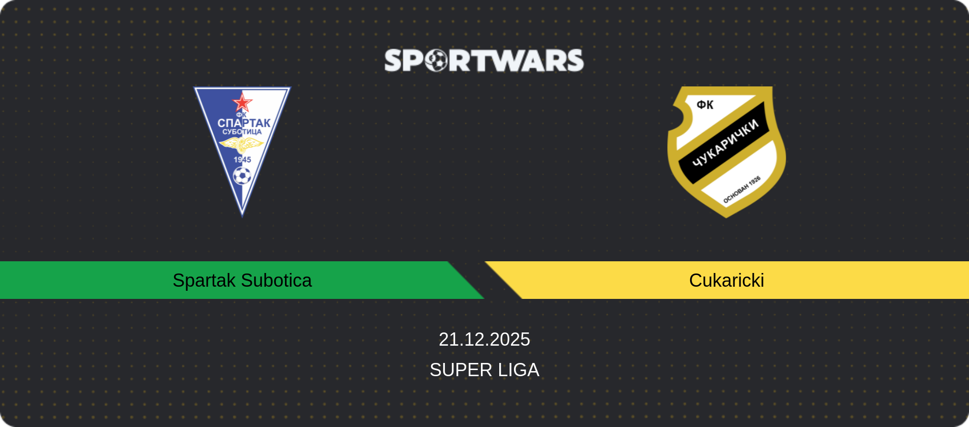 Match prediction Spartak Subotica — Cukaricki, Super Liga, 21.12.2025