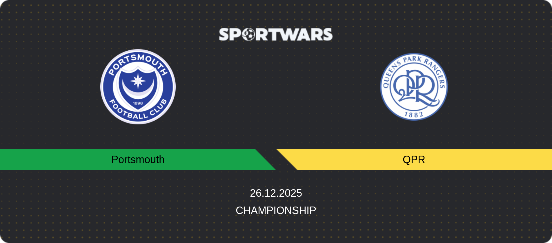 Match prediction Portsmouth — QPR, Championship, 26.12.2025