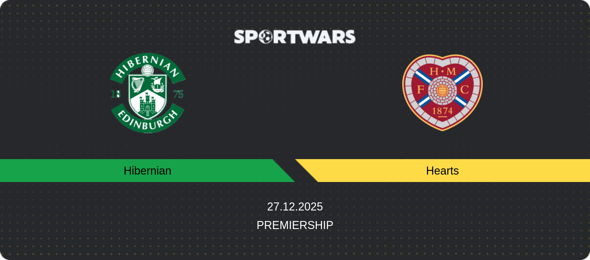 Match prediction Hibernian — Hearts, Premiership, 27.12.2025