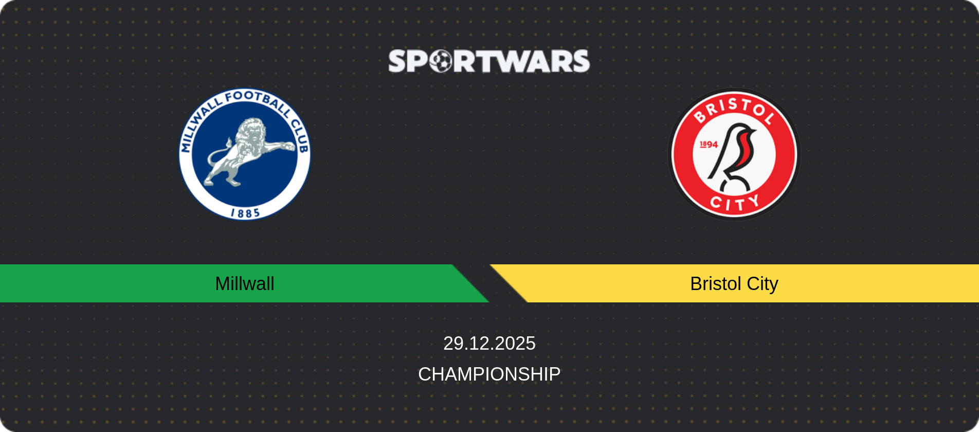 Match prediction Millwall — Bristol City, Championship, 29.12.2025