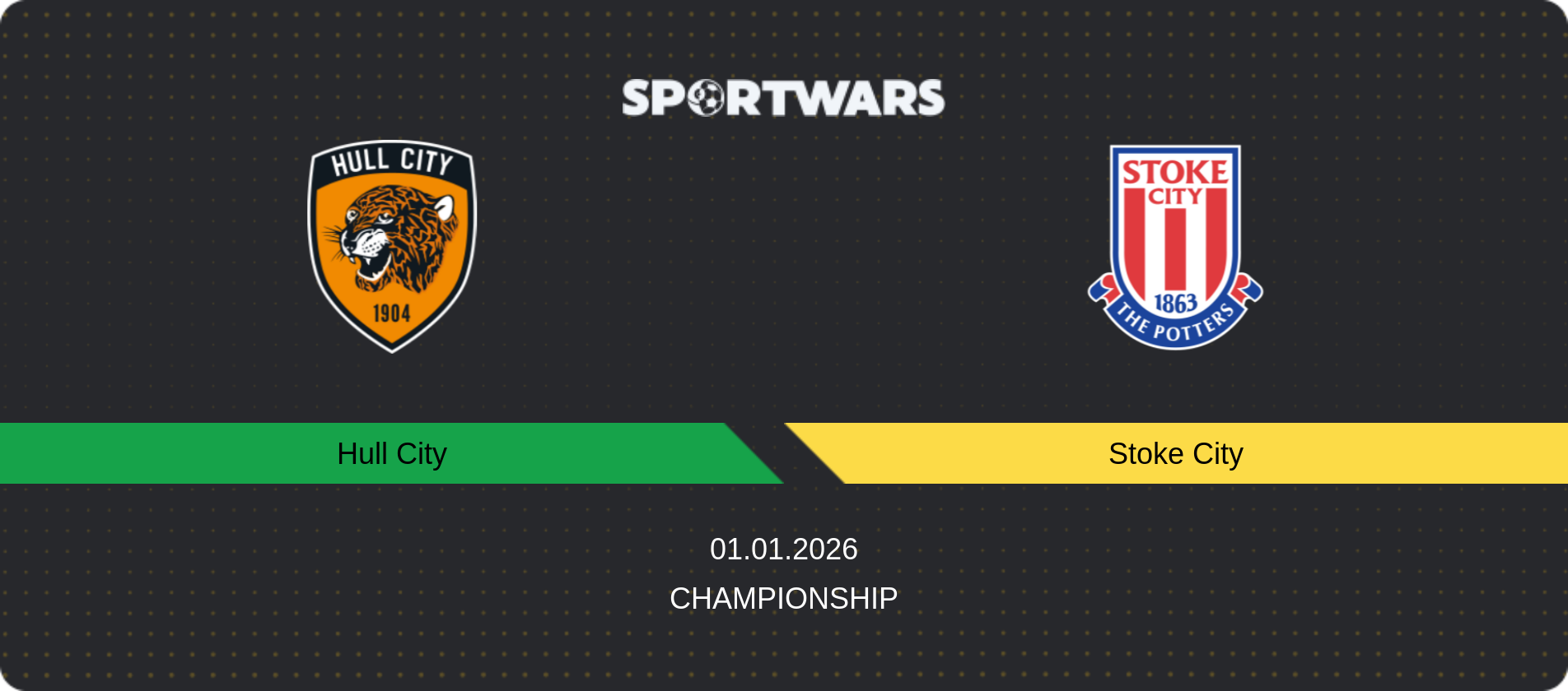 Match prediction Hull City — Stoke City, Championship, 01.01.2026